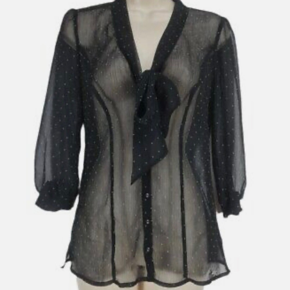 Guess Black Sheer Polka Dot Y2K Blouse